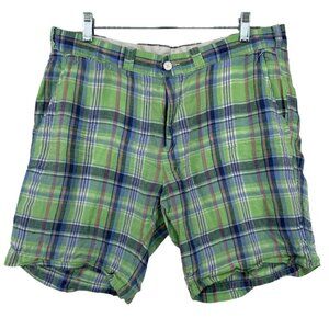 Vintage Polo Ralph Lauren Men Shorts Sz 34 Green Plaid Linen SLIM GI Fit Preppy
